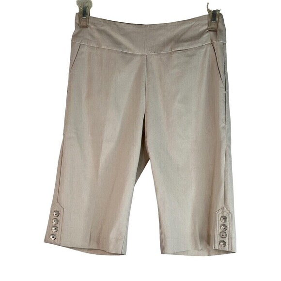 Lior Pull On Capri Pant Light Beige Pocket Silver Side Leg Buttons Sz 4 - Picture 8 of 8